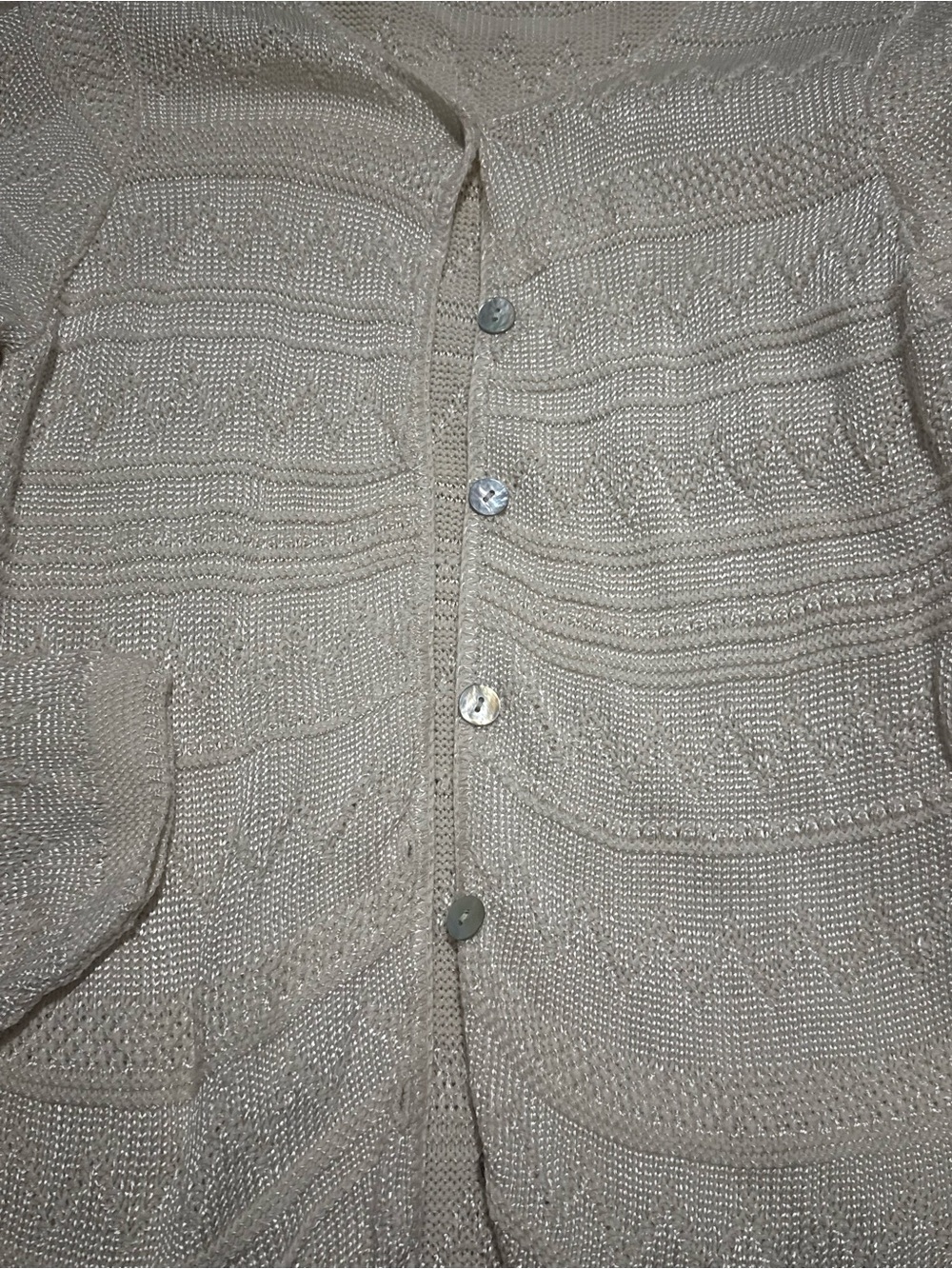 Women's Cream Textured Button-Front Sweater